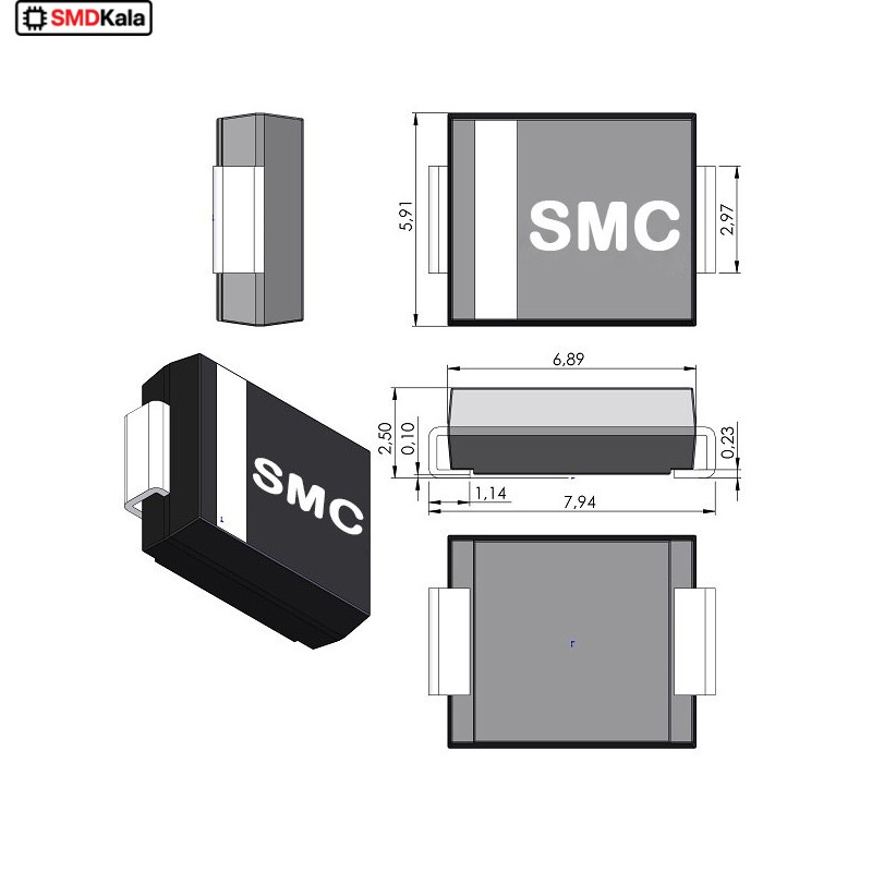 دیود شاتکی 3A-40V مدل SS34 پکیج SMC
