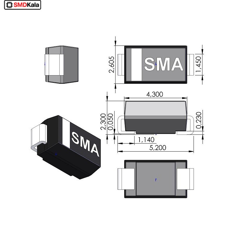 دیود شاتکی 3A-40V مدل SS34 پکیج SMA