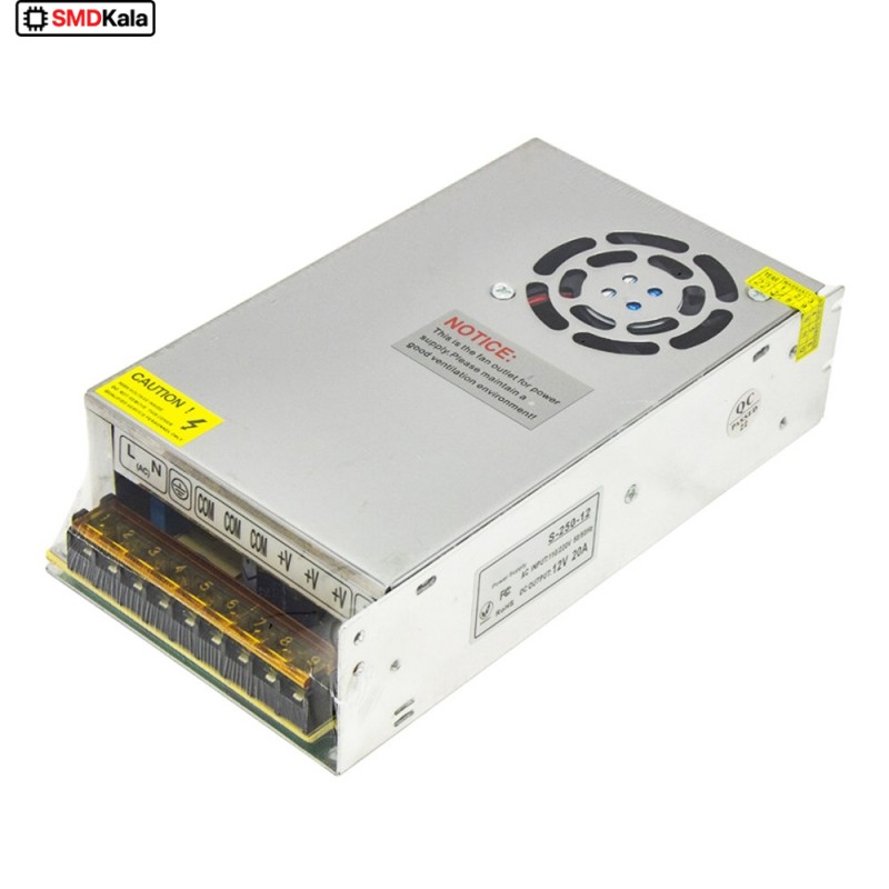 تغذیه سوئیچینگ فلزی 12 ولت 20 آمپر 12v-20A فن دار