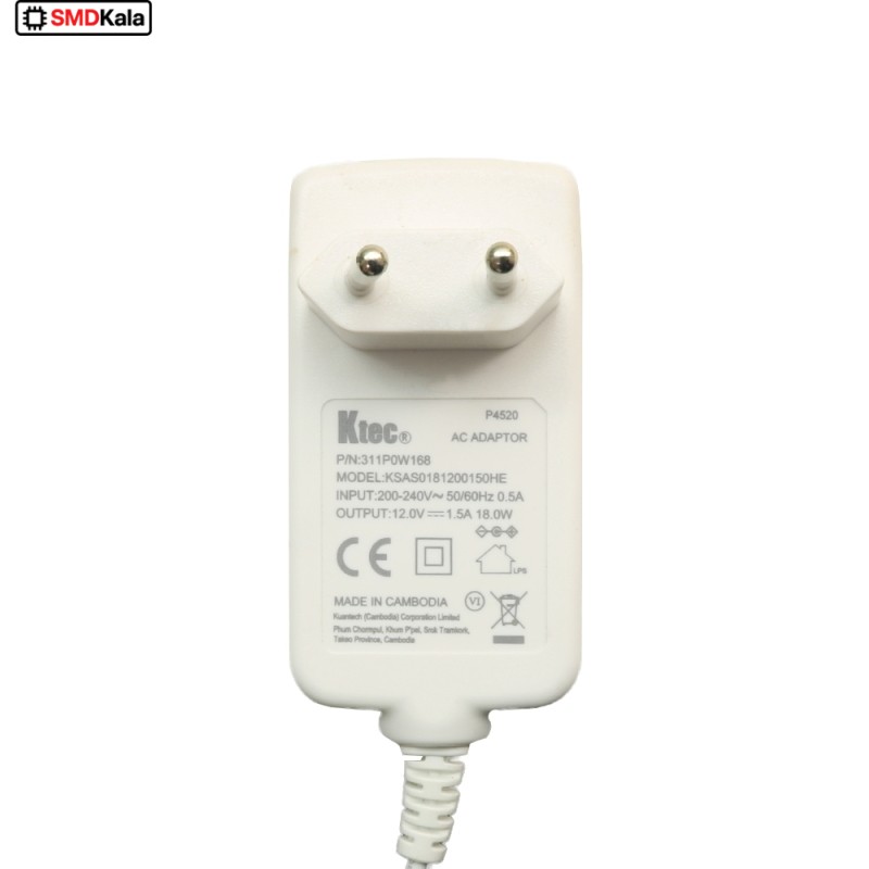 آداپتور 12 ولت 1.5 آمپر دیواری 12V-1.5A مارک Ktec