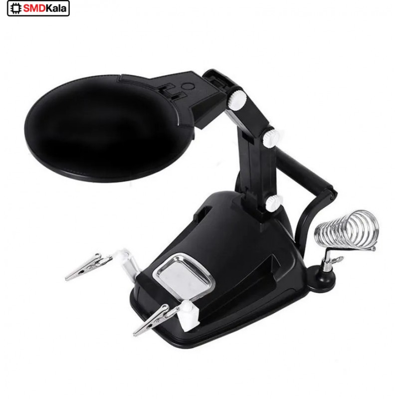 گیره مونتاژ ذره بین دار به همراه پایه هویه و نگهدارنده سیم لحیم مدل TH-7027