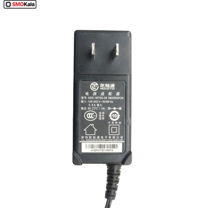 آداپتور 9 ولت 1 آمپر دیواری 9V-1A دوشاخه آمریکایی مارک HOIOTO