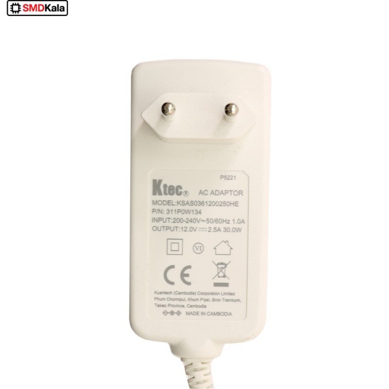 آداپتور 12 ولت 2.5 آمپر دیواری 12V-2.5A مارک Ktec