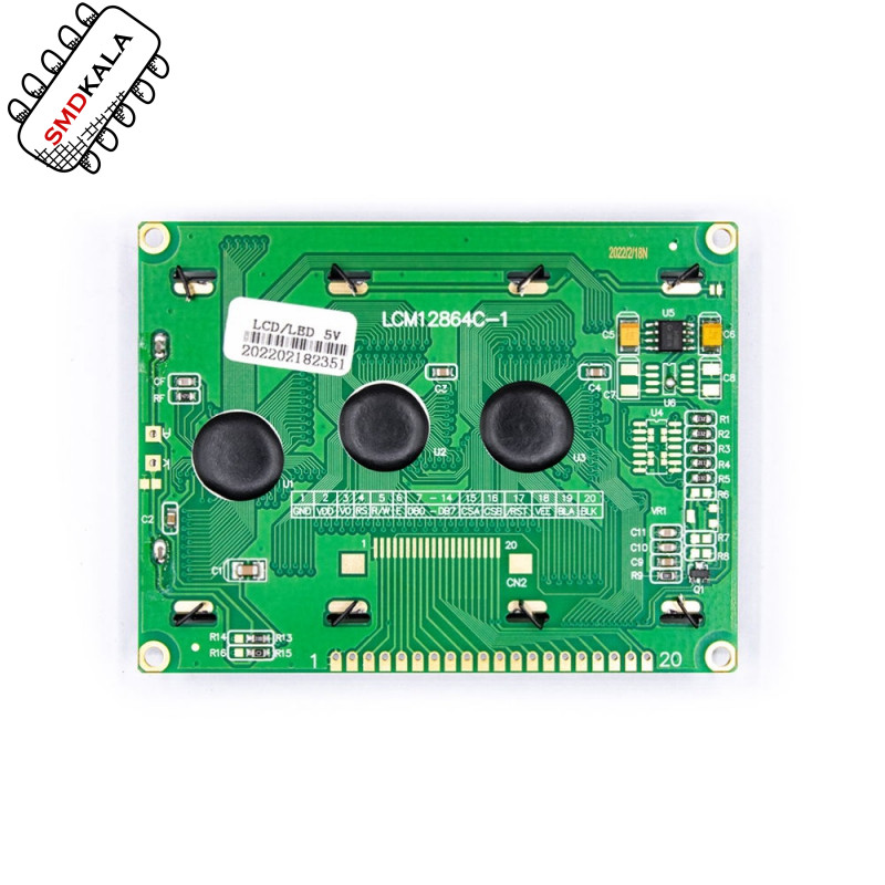 نمایشگر GLCD 64x128 گرافیکی بک لایت آبی با درایور KS108 فریم بزرگ