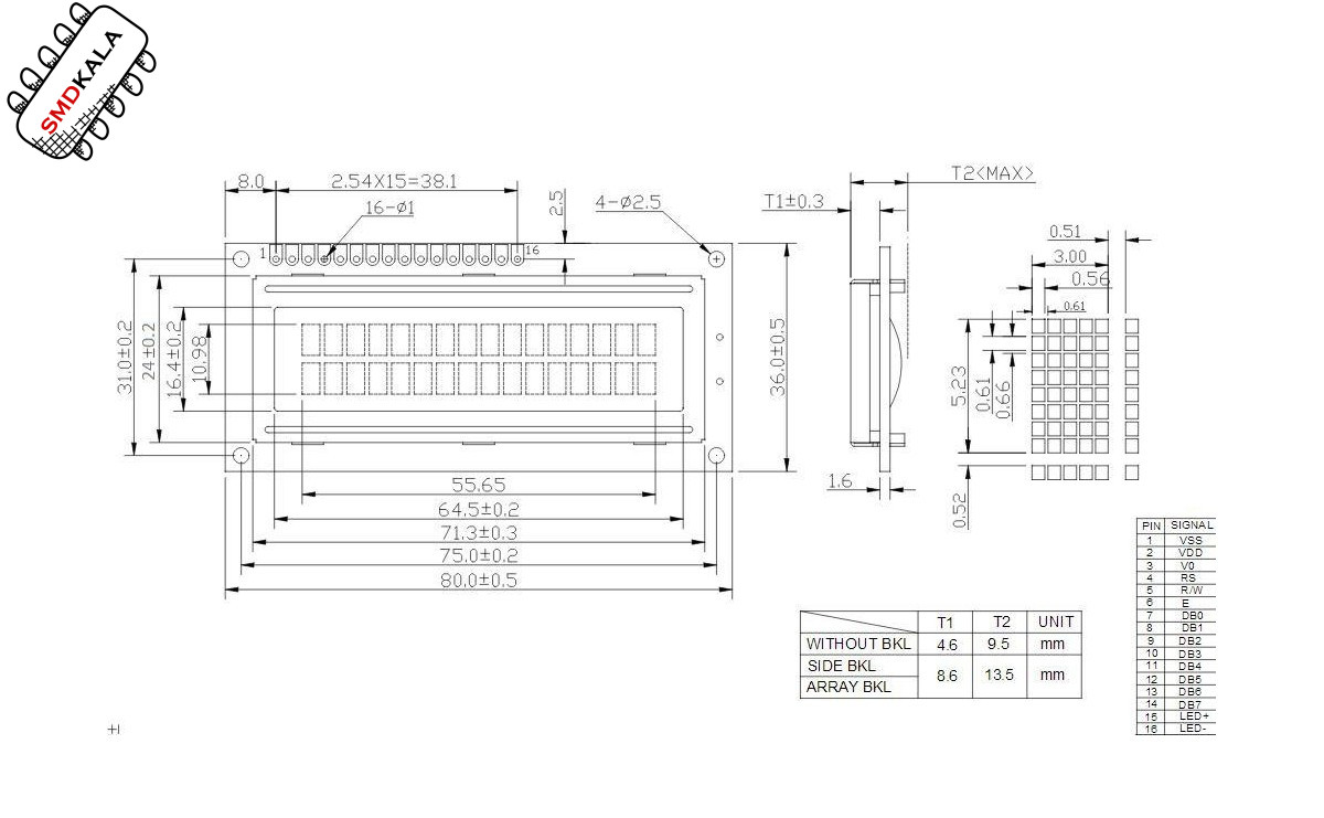 LCD کاراکتری 2x16 بک لایت آبی