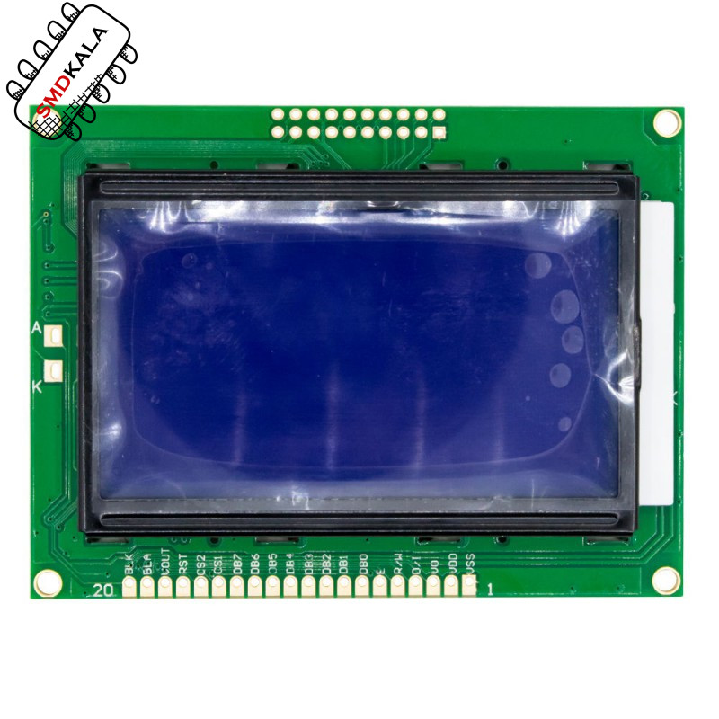 نمایشگر GLCD 64x128 گرافیکی بک لایت آبی با درایور KS108 فریم کوچک