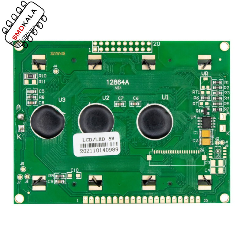 نمایشگر GLCD 64x128 گرافیکی بک لایت آبی با درایور KS108 فریم کوچک