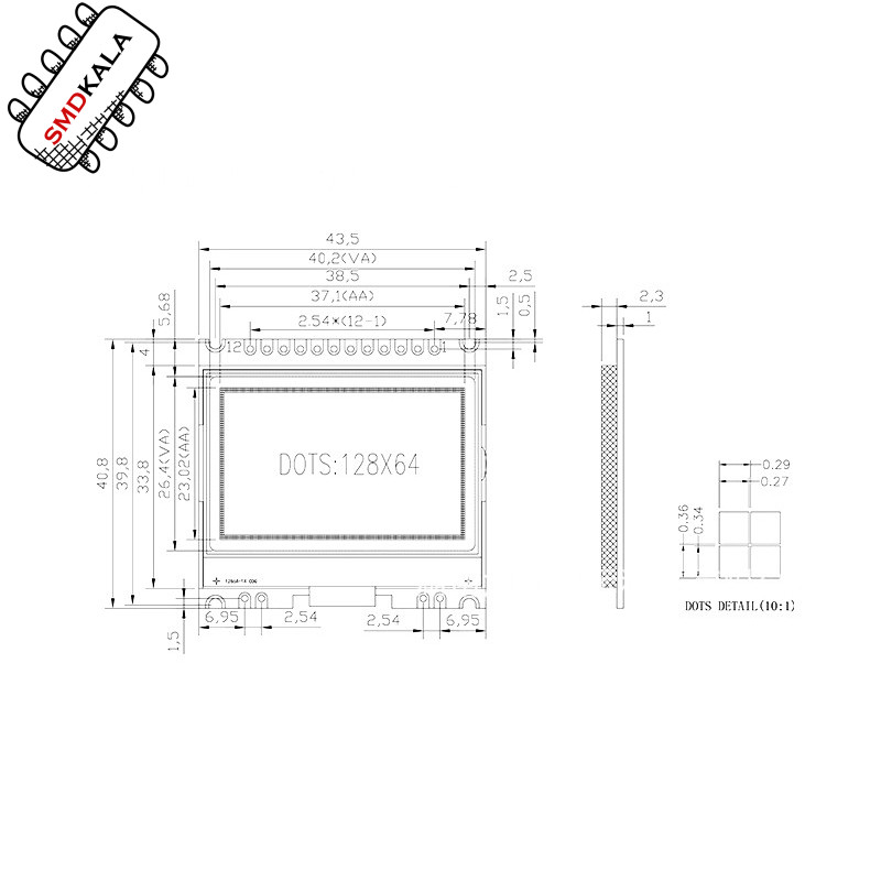 نمایشگر GLCD 64x128 گرافیکی 1.9 اینچی SPI بک لایت آبی