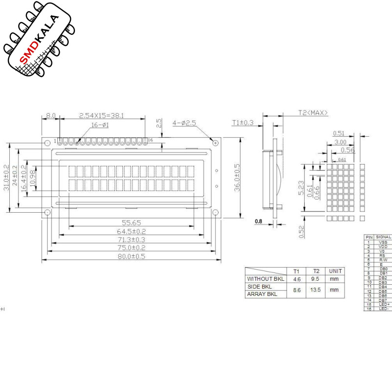 LCD کاراکتری 2x16 بک لایت آبی V3.0