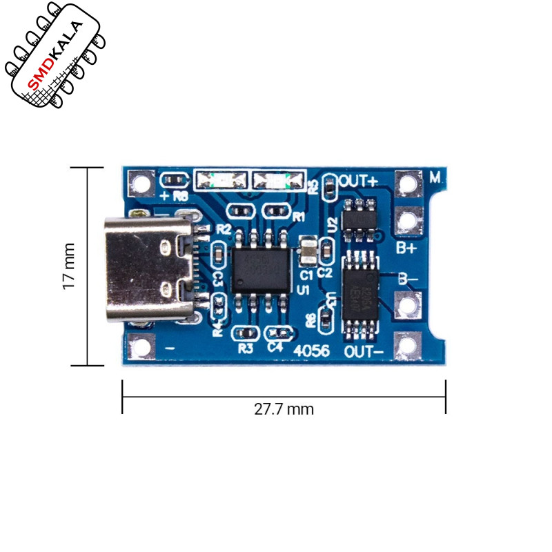 ماژول شارژر باتری لیتیومی 1 آمپر TP4056 دارای محافظ با ورودی USB TYPE-C