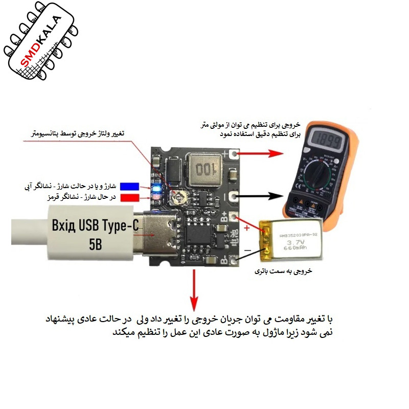 ماژول شارژر باتری لیتیومی 1 آمپر TP4056 با ورودی USB TYPE-C مدل LX-LCBST
