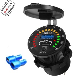 شارژر USB خودرویی روپنلی گرد QC3.0 + Type-C با کلید ON/OFF و نشانگر ولتاژ