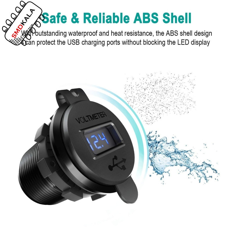 شارژر USB خودرویی روپنلی گرد قرمز دو خروجی فست شارژ QC3.0 با نشانگر ولتاژ