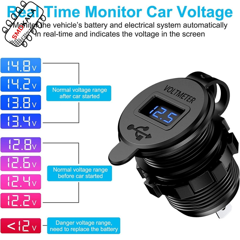 شارژر USB خودرویی روپنلی گرد قرمز دو خروجی فست شارژ QC3.0 با نشانگر ولتاژ