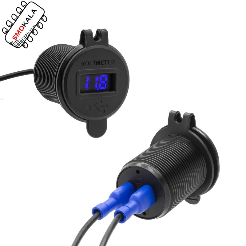 شارژر USB خودرویی روپنلی گرد قرمز دو خروجی فست شارژ QC3.0 با نشانگر ولتاژ