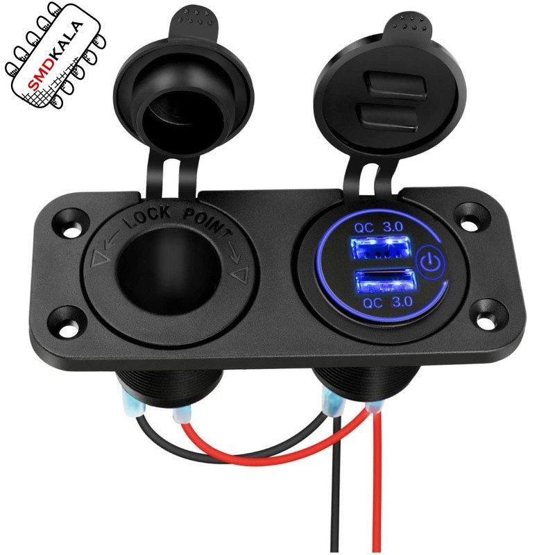 شارژر USB خودرویی روپنلی دوبل فندکی و دو خروجی فست شارژ QC3.0 با ON/OFF لمسی