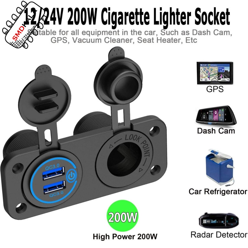 شارژر USB خودرویی روپنلی دوبل فندکی و دو خروجی فست شارژ QC3.0 با ON/OFF لمسی