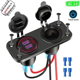 شارژر USB خودرویی روپنلی دوبل فندکی و دو خروجی فست شارژ QC3.0 با ON/OFF لمسی