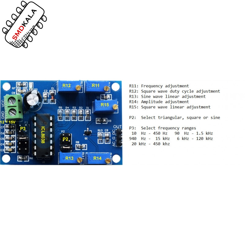 ماژول سیگنال ژنراتور ICL8038 با فرکانس 10Hz~450KHz