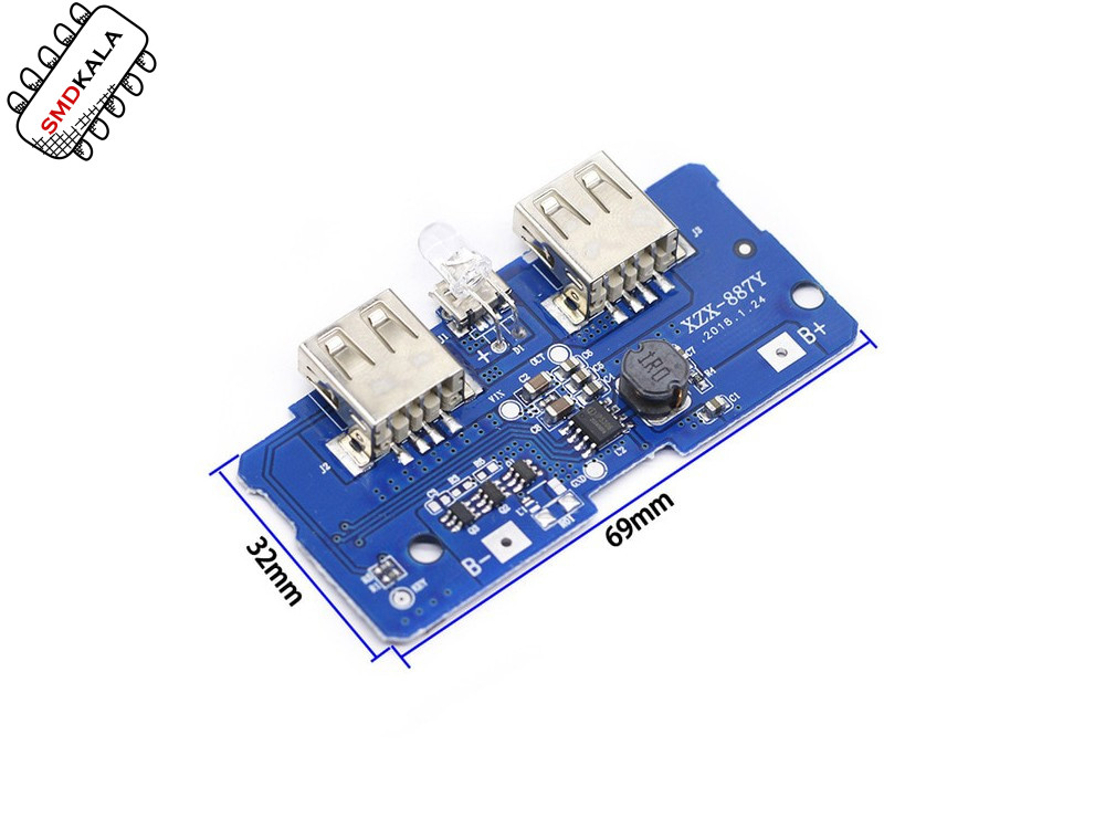ماژول ساخت پاوربانک دارای دو خروجی 5V 1A - 2A USB