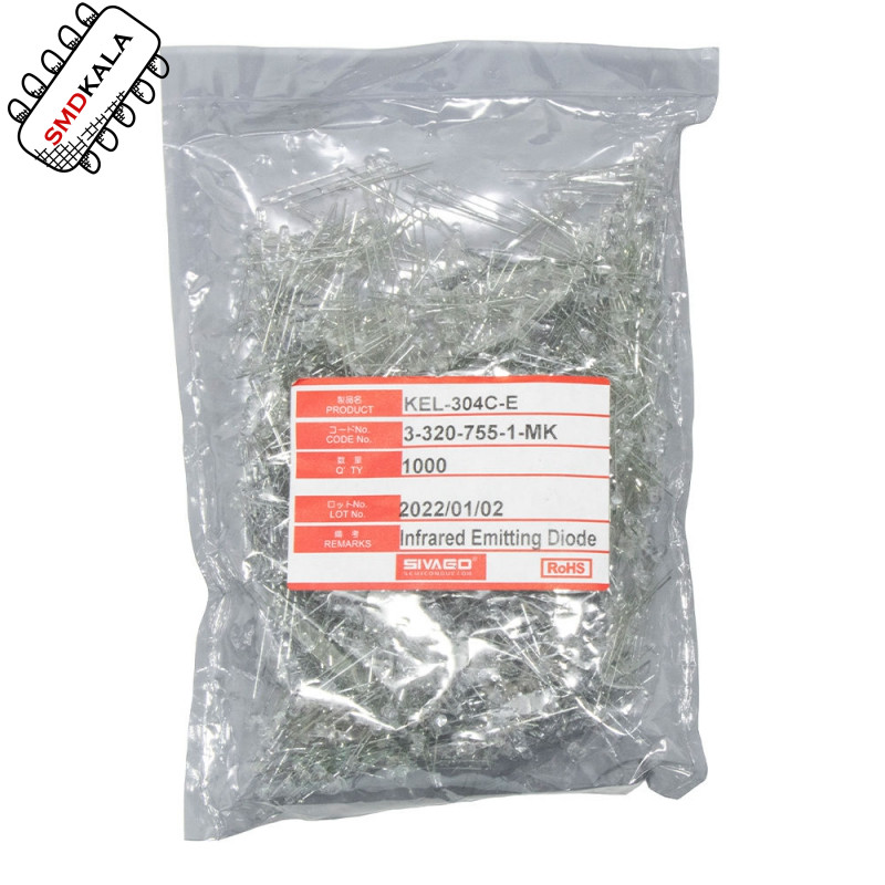 فرستنده IR مادون قرمز 3mm کالیبره شده کد KEL-304C-E مارک SIVAGO بسته1000 تایی